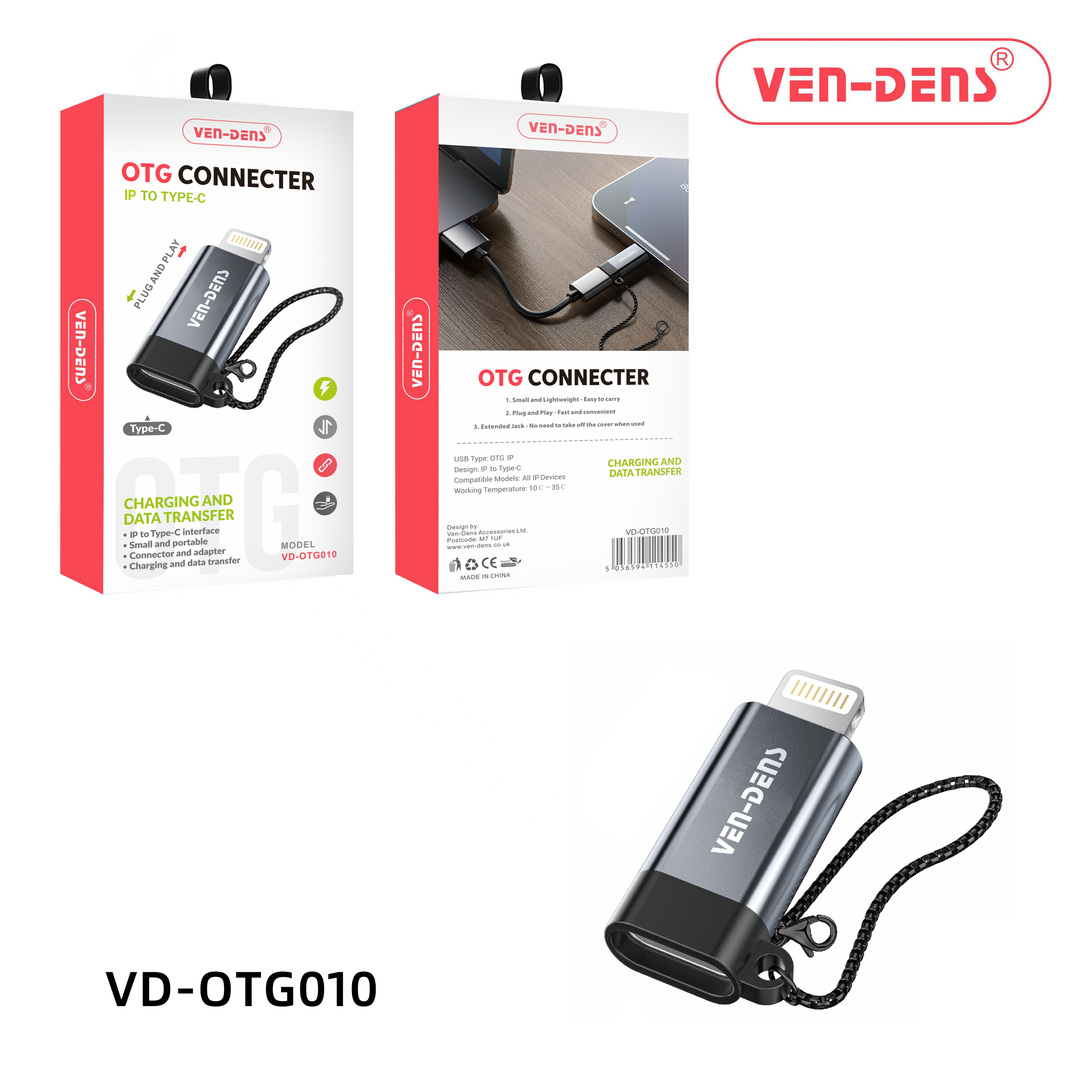 Ven-Dens Type-C (Female) to Lightning (Male) OTG Connector